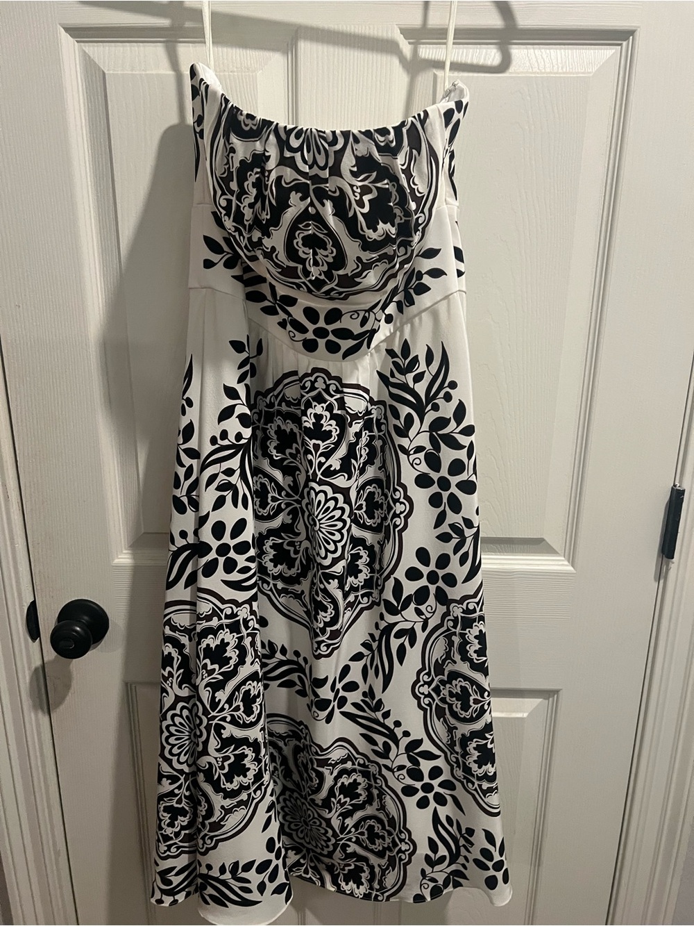 White House Black Market Black & White Strapless Floral Midi Dress